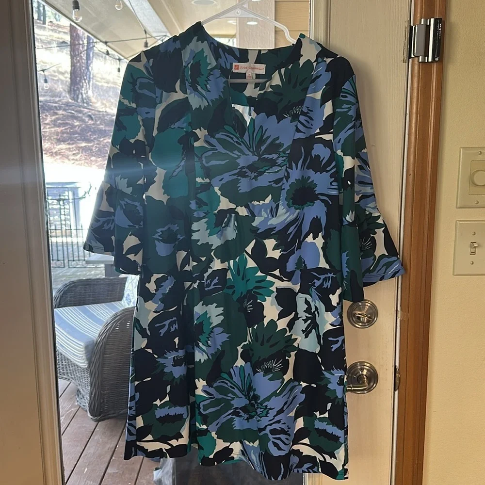 Jude Connally Teal, Navy & White Floral Mini Shift Dress